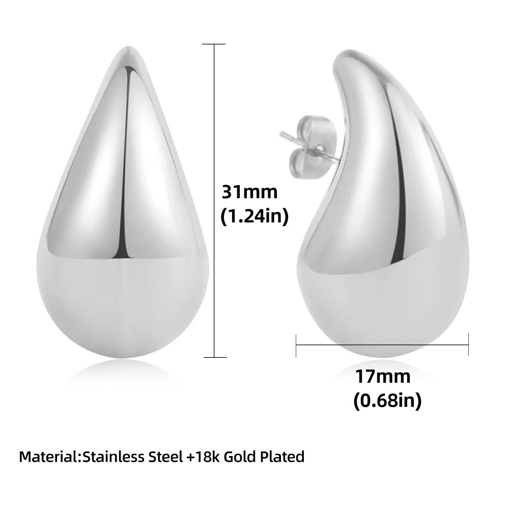 Punk Smooth Gold Plated Exaggerate Dupes Teardrop Chunky Hammered Stud Earrings Stainless Steel Waterdrop Lightweight Ear Buckle