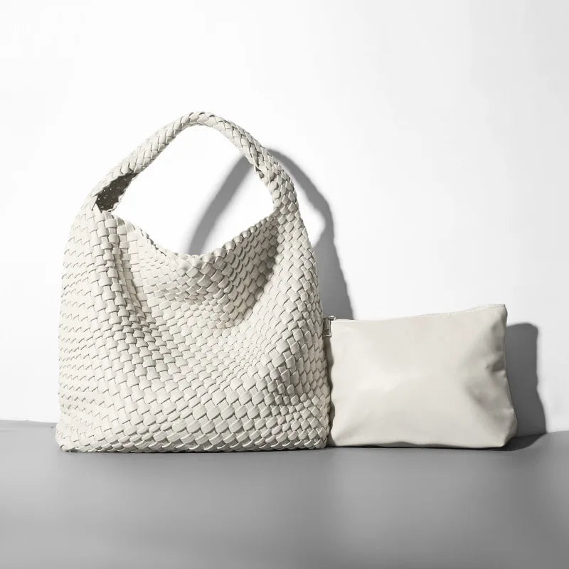 Polyester Hand-Woven Women's Tote Bag Fashionable Shoulder and Top-Handle Design, Versatile Underarm Bag with Matching Purse