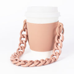 Reusable  Leather Coffee Cup Sleeve with  Handle Chain.