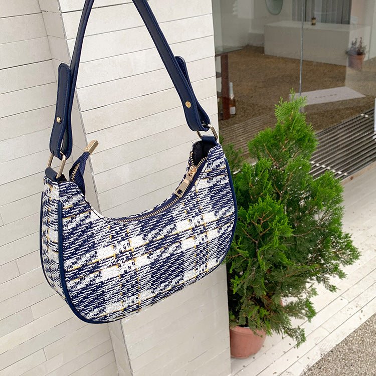 Fashionable handbag wholesalers versatile plaid bag Half Moon underarm handbag purses and handbags - Glamourtrendy